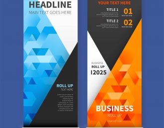 modern roll up banner with colorful triangles design vector illustration